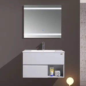 Led ayna ile 30 inç gri boyalı tek lavabo banyo Vanity