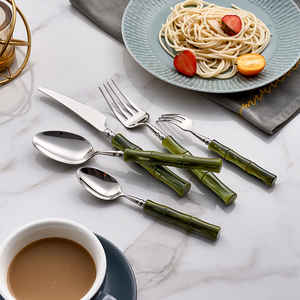 Hiện đại sang trọng 18/10 thép không gỉ <span class=keywords><strong>Flatware</strong></span> Set màu xanh lá cây Acrylic xử lý với tre hình dạng cho đám cưới bên nhà hàng - Product Image 4