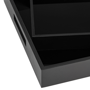 Vassoi decorativi con manici intagliati per tavolino da caffè o decorazione letto, design rettangolare classico nero - Product Image 5