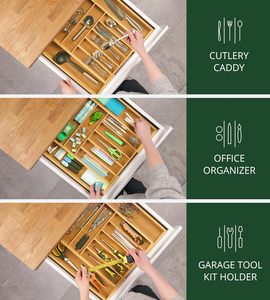 Organizador de Lujo para Cajones de Cocina de Bambú - Organizador de Cubiertos, Porta Utensilios y Divisores de Cajones para Cubertería - Product Image 3