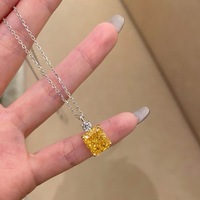Collier vintage carré en zircon jaune, collier minimaliste avec pierres précieuses colorées, élégant ensemble de bijoux fins pour femmes