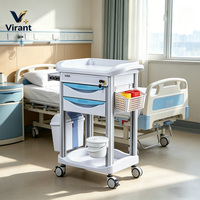 Chariot de traitement hospitalier multifonctionnel en ABS avec tiroirs, poubelle et panier à accessoires pour usage clinique