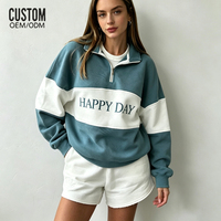 Sweat-shirt oversize personnalisé pour femme avec fermeture éclair quart de tour, broderie, imprimé, color block, grandes tailles, pull décontracté, survêtement, fabricant