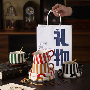 Modern Style Handmade Ceramic <b>Cup</b> and Saucer <b>Set</b> Striped Design <b>Tea</b> <b>Cup</b> <b>Set</b> Cappuccino Coffee <b>Cup</b> - Product Image 2