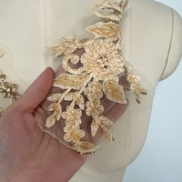 Applique en tulle faite à la main, broderie de strass, dentelle florale, patch pour robe de mariée