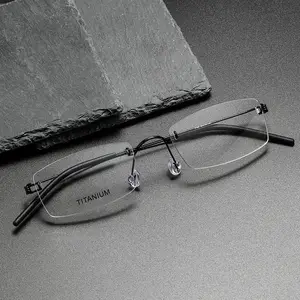 Yüksek kaliteli dikdörtgen çerçevesiz çerçeveleri gözlükler optik gözlük camı gözlük erkekler ve kadınlar için CS2120