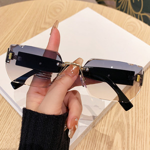 Square Frameless <b>Sunglasses</b> Black UV400 PC Lens Men Outdoor Driving Cycling Party Stage Use - Product Image 2
