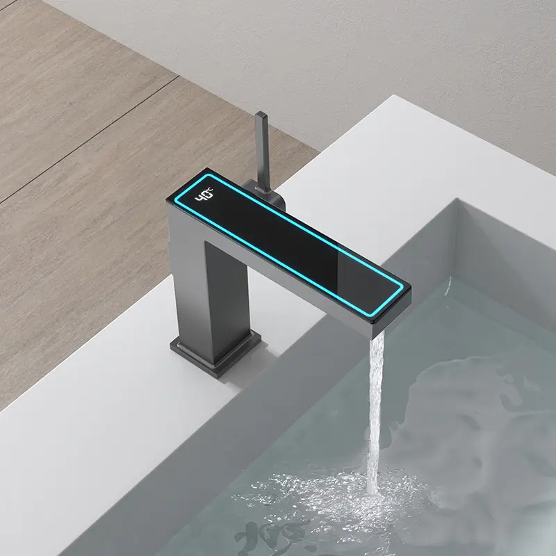 Flg Nieuw Ontwerp Moderne Wastafel Kraan Zwart Mixer Smart Digital Bassin Waterkraan Badkamer Led Kraan