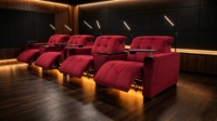 Canapé inclinable électrique Red Velvet pour home cinéma avec éclairage LED, table d'appoint et port USB, siège de cinéma pour salle multimédia privée de villa