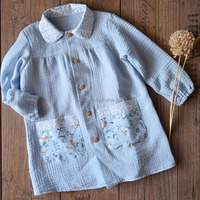 Chemise pour filles, bleu clair, manches longues, col Peter Pan, chemise pour filles fleuries