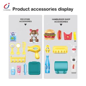 Chengji mainan toko perawatan hewan peliharaan berpura-pura bermain 3 in 1 koper berubah bentuk simulasi burger Makanan Cepat meja belanja toko mainan anak-anak - Product Image 4