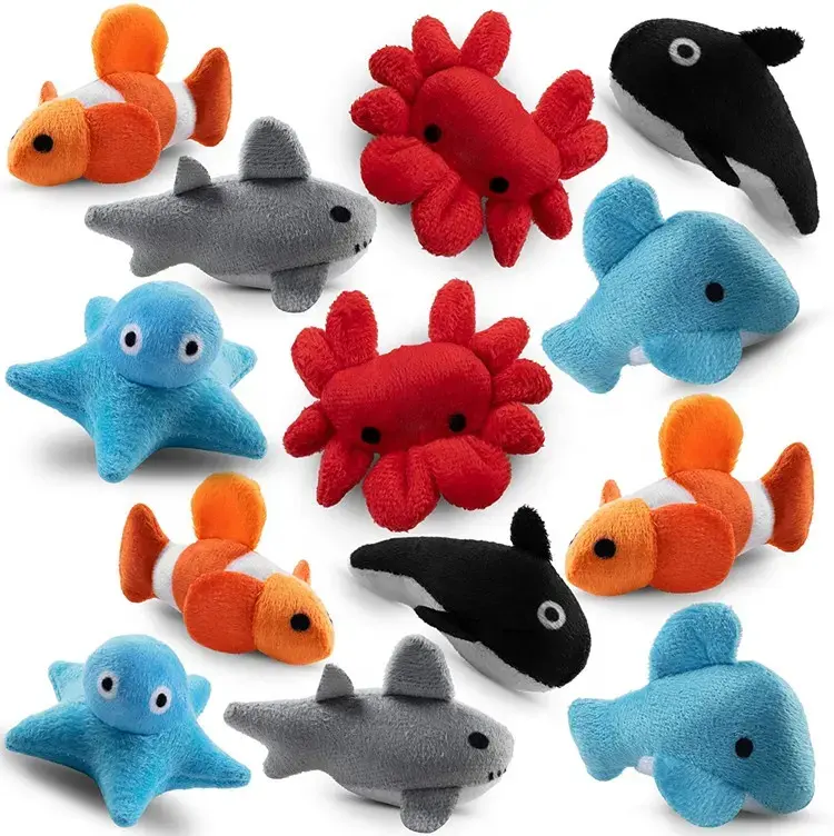 Precio de fábrica llaveros de peluche juguetes Mini cangrejo/Orca/pulpo animales marinos juguetes de peluche vida marina para niños