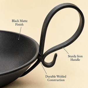 哑光黑色铁质许愿烛台，短/小号，柱状，带手柄和安全钉 - Product Image 4