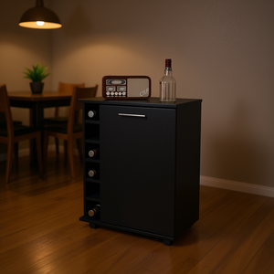 Carrello Portabottiglie Nero per 6 Bottiglie, Mobile Bar Moderno in Legno, Espositore per Casa - Product Image 2