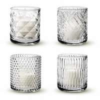 Conteneur à bougie en verre cylindrique transparent, 8 motifs en relief, 8x9cm, 330g, pot à bougie vide pour la décoration de table à la maison