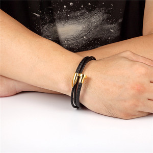 สร้อยข้อมือหนัง PU ถักสีดำสำหรับผู้ชาย พร้อมตัวล็อคแบบลูกศรชุบเงิน สไตล์คลาสสิก ของขวัญเครื่องประดับ - Product Image 5