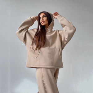 ชุดเซ็ทลำลองสำหรับออกกำลังกายผู้หญิง 2 ชิ้น ผ้าถัก สีพื้น แบบมีฮู้ด สำหรับฤดูหนาว - Product Image 6