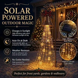Guirnalda de Campanas Navideñas con Luz Solar, Decoración de Jardín para Exteriores, Blanco Cálido - Product Image 3