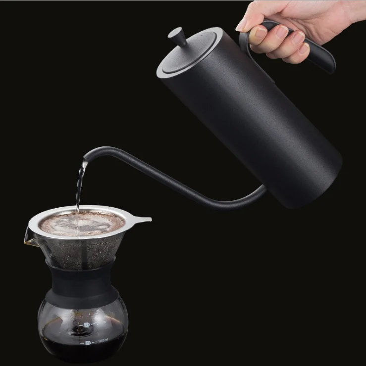 Stainless Steel Copper Pour Over Drip Kettle Handle Gooseneck Drip Coffee Pot With Lid Hotel 700ml Water Milk Kettle