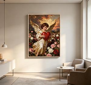 Tableau mural vintage Ange avec cœur, impression de <span class=keywords><strong>peinture</strong></span> à l'huile Jardin de roses romantique, décoration religieuse classique pour salon - Product Image 5