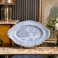 Elegante Plato Desechable Ecológico de Porcelana China No Tóxica con Doble Asa, Borde Dorado, Diseño Floral Moderno y Sencillo para el Hogar