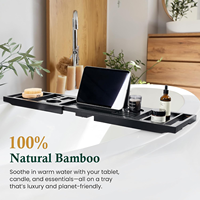 Plateau de bain premium avec coffret cadeau et nœud décoratif, plateau de bain extensible en bambou bois foncé