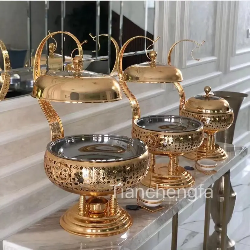 New Africa Supply Gold Food Warmer Set Equipment Catering Hanging Chafing dish Buffet Wedding Party Golden Chefing dish