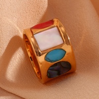 Dreamshow Bague Chevalière Turquoise Géométrique Plaqué Or Acier Inoxydable Bijoux de Déclaration