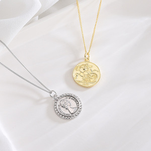 Collar de medallón de moneda de oro de moda para mujer, collares de retrato de Reina Isabel, colgantes elegantes de medallón en relieve de oro de 24K para mujer - Product Image 5