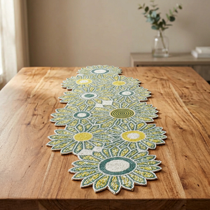 Floral Printed Table Runner Cotton Washable Classic Home Decor Yellow Green Pattern - Product Image 5