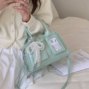 Korean Style <b>Sweet</b> Pillow <b>Bag</b> Green Zipper Closure Crossbody <b>Bag</b> For Everyday Outfits - Product Image 1