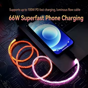 Câble de charge rapide LED RGB lumineux et fluide 6A 66W 100W PD Super Charge, câble USB C tressé en nylon pour tous les smartphones et ordinateurs portables - Product Image 2