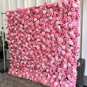 Mur de fleurs artificielles 5D 3D personnalisé de haute qualité, panneaux muraux décoratifs en soie rose pour mariage - Product Image 2