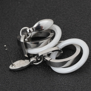 Boucles d'oreilles rondes à double couche en acier inoxydable et céramique, design géométrique, boucles d'oreilles à clous pour femmes, 16 mm, bijoux tendance - Product Image 3