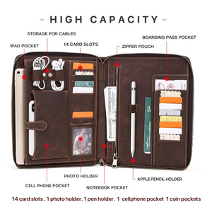 Venta al por mayor de cuero genuino de la cartera de negocios caso notebook con cremallera - Product Image 2