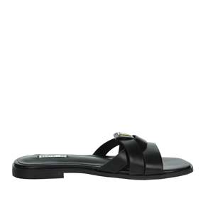 Sandalias Planas para Mujer Ferre, de Cuero Negro, Estilo Slip-On, Diseño Minimalista - Product Image 4
