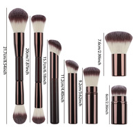 Set kuas rias wajah profesional, 7 buah dengan kuas Foundation bubuk ujung ganda, Kit kelas Salon pegangan logam rambut sintetis