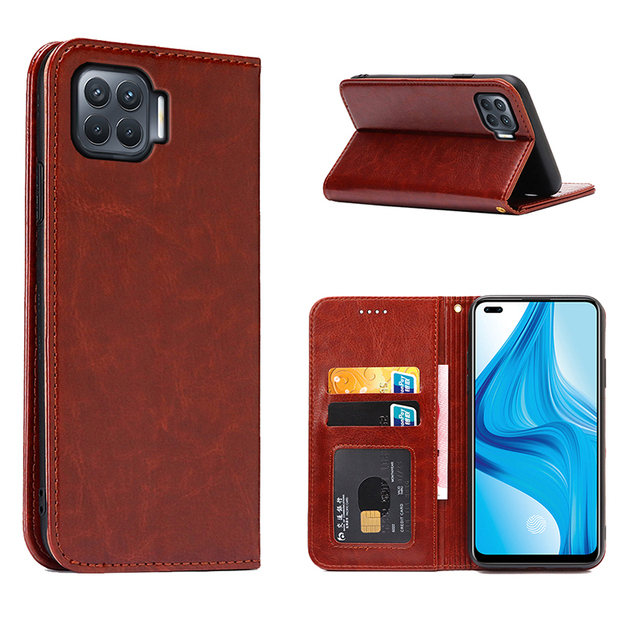 For OPPO F17 Pro Back Cover Luxury Leather Flip Phone Cover Case for OPPO F17