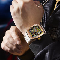 Reloj Mecánico Automático Onola 6829 para Hombre, Elegante, de Negocios, con Correa de Silicona, Impermeable, Transparente y Estilo Iced Out para Ocio