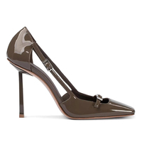 Personnalisé de Luxe Célèbre Marque Sexy Bout Carré Talon Haut en Cuir de Vachette Verni Vin Femmes Pompes Chaussures