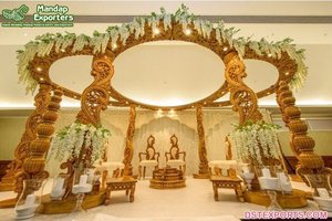 Maharani Mandap para ceremonia de boda india moderno portátil doble pilar madera dorada boda Mandap - Product Image 4