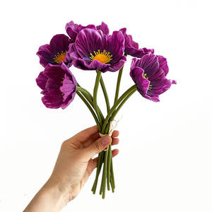 Real Pu Papoula Anêmona Hastes <span class=keywords><strong>Red</strong></span> Poppy Flores com Centro Preto para Decorações do Ano Novo Chinês - Product Image 2