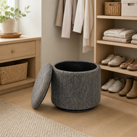 Otomana Redonda Moderna de Tela Tejida con Tapa Extraíble, Caja de Almacenamiento para Ropa en el Hogar, Dormitorio o Pasillo, Reposapiés
