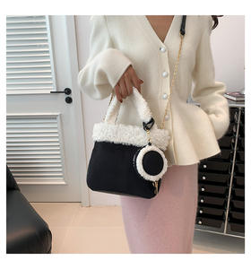 Fourre-tout minimaliste petit carré fantaisie sacs pour filles Simple épaule grande capacité bandoulière sac à main en peluche sac pour femmes - Product Image 5