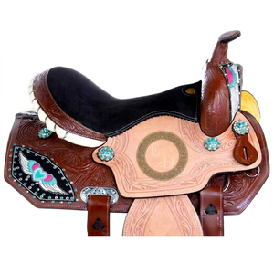 Selle de performance Western en cuir véritable, légère, personnalisable, de qualité supérieure, fabriquée à la main pour la course de barillets - Product Image 1
