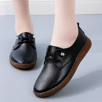 Chaussures plates en cuir véritable pour femme, style 'Maman' transfrontalier, à enfiler, respirantes, blanches, avec bande élastique et bout en caoutchouc