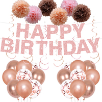 Roségold Geburtstagsparty-Dekoration mit Fransenvorhängen und Luftballons, Geeignet für Mädchen-Prinzessinnenparty