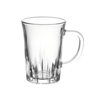 Mug en verre à texture pointue conique de 200 ml. Motif vertical élégant et poignée incurvée. Idéal pour les boissons chaudes.