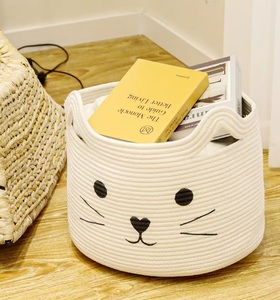 Panier de rangement multifonctionnel en coton tressé moderne, écologique, grand, pliable, en forme de cercle, avec oreilles de <span class=keywords><strong>chat</strong></span>, pour jouets, linge - Product Image 3