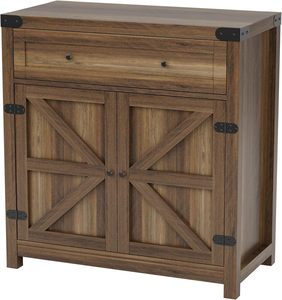 Coffee bar Gabinete Farmhouse locker con cajones y estantería ajustable Barn Door Locker (marrón) - Product Image 6